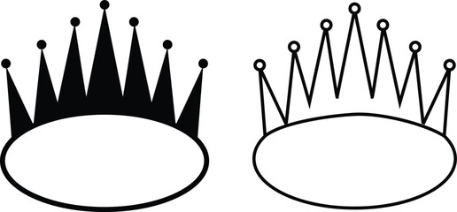 Crown icon set with black and outline royal crowns, luxury monarchy and queen king symbols, vector illustration collection for logo, fashion, jewelry, award and premium design template