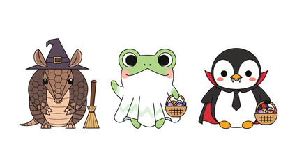 Halloween Cartoon Characters: Whimsical cartoon characters dressed in Halloween costumes, each one ready for a night of trick-or-treating. Capture a moment of joy and festivity.