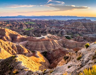 Colorful Badlands at Sunset