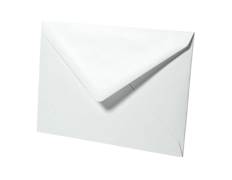 An isolated, angled white envelope with a visible shadow and sharp creases