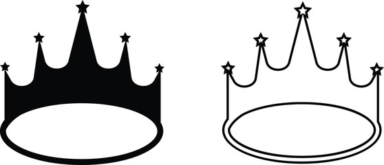 Crown icon set with black and outline royal crowns, luxury monarchy and queen king symbols, vector illustration collection for logo, fashion, jewelry, award and premium design template