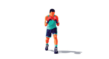 Obraz premium Dynamic vector illustration displaying an anonymous boxer in a stylized boxing stance isolated on a white backdrop