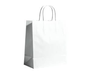 Clean white paper shopping bag with twisted handles on a dark background