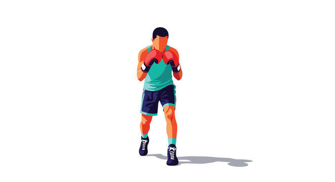 Dynamic vector illustration displaying an anonymous boxer in a stylized boxing stance isolated on a white backdrop