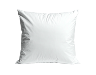 A square, white pillow against a black background, wrinkles visible