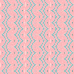A lively pastel abstract pattern with light pink curved waves and teal geometric accents, creating a dynamic and rhythmic textured background