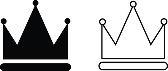 Crown icon set with black and outline royal crowns, luxury monarchy and queen king symbols, vector illustration collection for logo, fashion, jewelry, award and premium design template