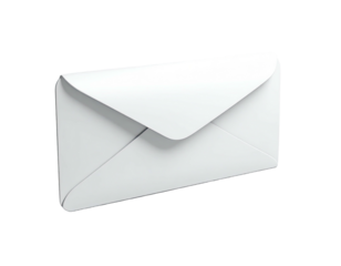 Isolated, glossy, white envelope, slightly angled with a shadow, floating