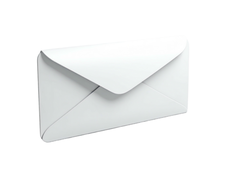 Isolated, glossy, white envelope, slightly angled with a shadow, floating