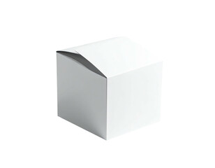 Plain white cube-shaped container with partially closed lid, isolated on black