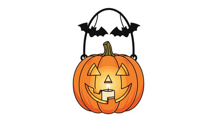 Carved pumpkin lantern, Halloween Icon: An illuminated Halloween pumpkin lantern, adorned with bats, radiates a warm and spooky glow against a clean backdrop, perfect for festive design projects.
