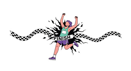 Triumph at the Finish Line: A Vector Illustration of Athlete Victory and Sporting Achievement with Stylized Flair