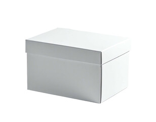 A plain white rectangular box with a lid, isolated against a black background
