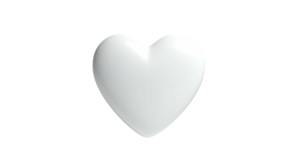 A glossy, white, 3D heart floats against a black background