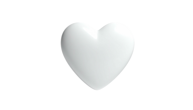A glossy, white, 3D heart floats against a black background - Powered by Adobe