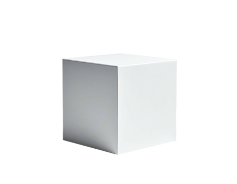 A white cube floats against a black background, three sides visible