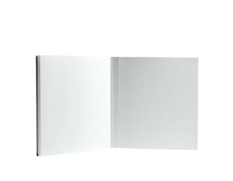 Open book with white pages, slight shadow on binding, isolated on black