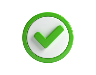 A green checkmark inside a white circle, framed by a green ring, on black