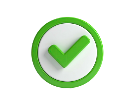 A green checkmark inside a white circle, framed by a green ring, on black