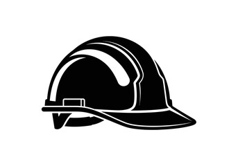 A black white vector illustration of a construction hard hat, a symbol of safety protection