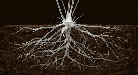 X-ray style render of Pueraria mirifica (Kwao Krua) root system underground.