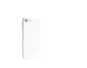 A white smartphone case is on a black background, back facing, slight angle