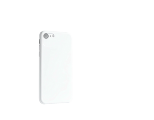 A white smartphone case is on a black background, back facing, slight angle