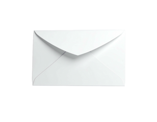 A crisp, blank, white envelope, sealed and centered against a stark black background