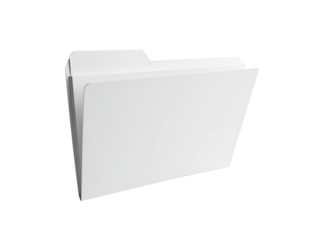 Angled white folder with documents, isolated on a black background