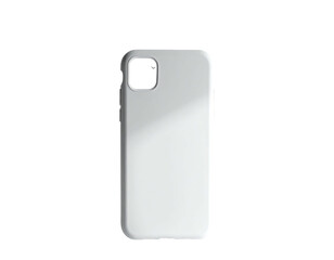 A close-up of a white phone case with camera cut out on a black background