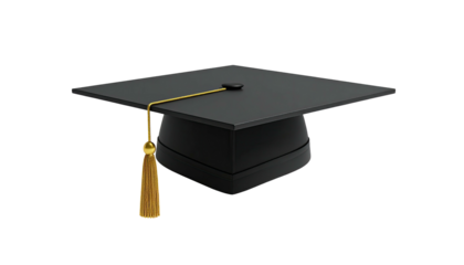 A rendered graduation mortarboard with a tassel, set against a black background