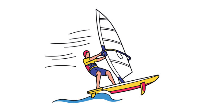 Dynamic windsurfing illustration, conveying summer adventure and the spirit of water sports, perfect for graphic designs and leisure activities