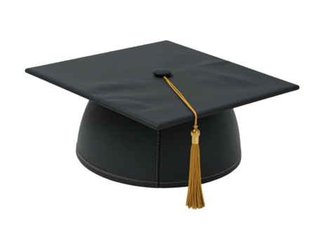 Isolated close-up of a black graduation cap with gold tassel - Powered by Adobe