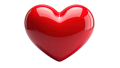 A glossy, red heart floats against a stark black background, with highlights