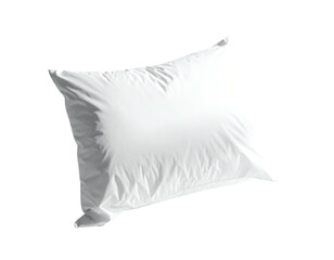 A fluffy, white pillow, angled, with subtle creases, against a stark black background