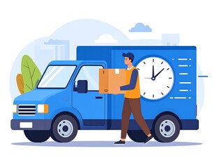 Delivery Person Carrying Package Near Truck.