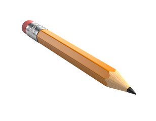 Realistic, well-worn pencil with pink eraser and sharpened graphite point