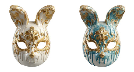 Elegant Ornate Bunny Mask in Two Color Variations with Gold Accents