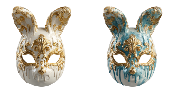 Elegant Ornate Bunny Mask in Two Color Variations with Gold Accents