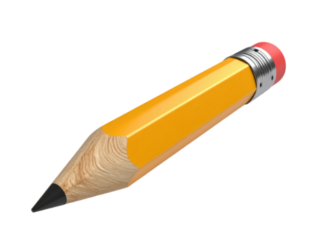 A realistic, angled pencil against a stark black background, sharpened, and ready