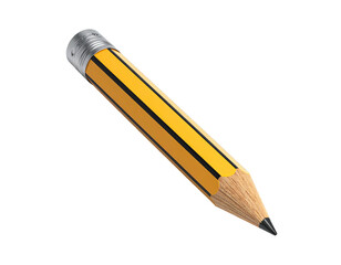 Angled pencil against black; yellow body, silver tip, graphite lead, eraser