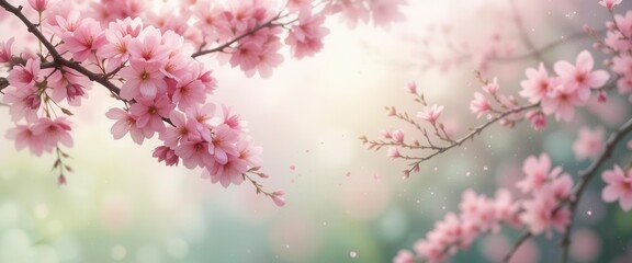 Fototapeta premium Gentle Pink Hues in a Soft Focus Landscape of Blooming Sakura