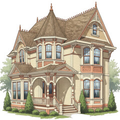 Fototapeta premium Ornate victorian mansion architecture detailed drawing architectural style exterior view