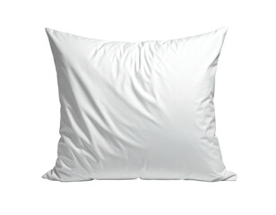 A white, square pillow, soft with fabric wrinkles, isolated on black background