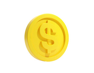 Shiny, golden dollar coin floating against a black background, close-up render