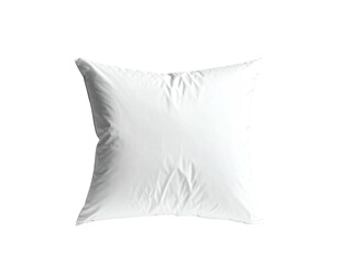 Isolated white square pillow, softly lit, against a stark black background