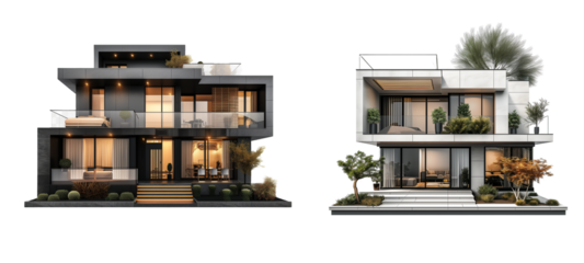 Set of Modern House Isolated on Transparent Background. PNG
