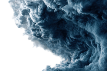 Abstract Swirling Blue and White Texture on Transparent Background Intense Vortex Effect Water Cloud or Smoke Formation Deep Blue Tones Dynamic Flow Modern Aesthetic Design Element