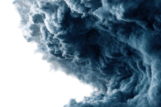 Abstract Swirling Blue and White Texture on Transparent Background Intense Vortex Effect Water Cloud or Smoke Formation Deep Blue Tones Dynamic Flow Modern Aesthetic Design Element