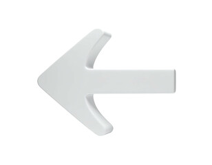 A sleek, white 3D arrow pointing left, against a dark background, realistic render